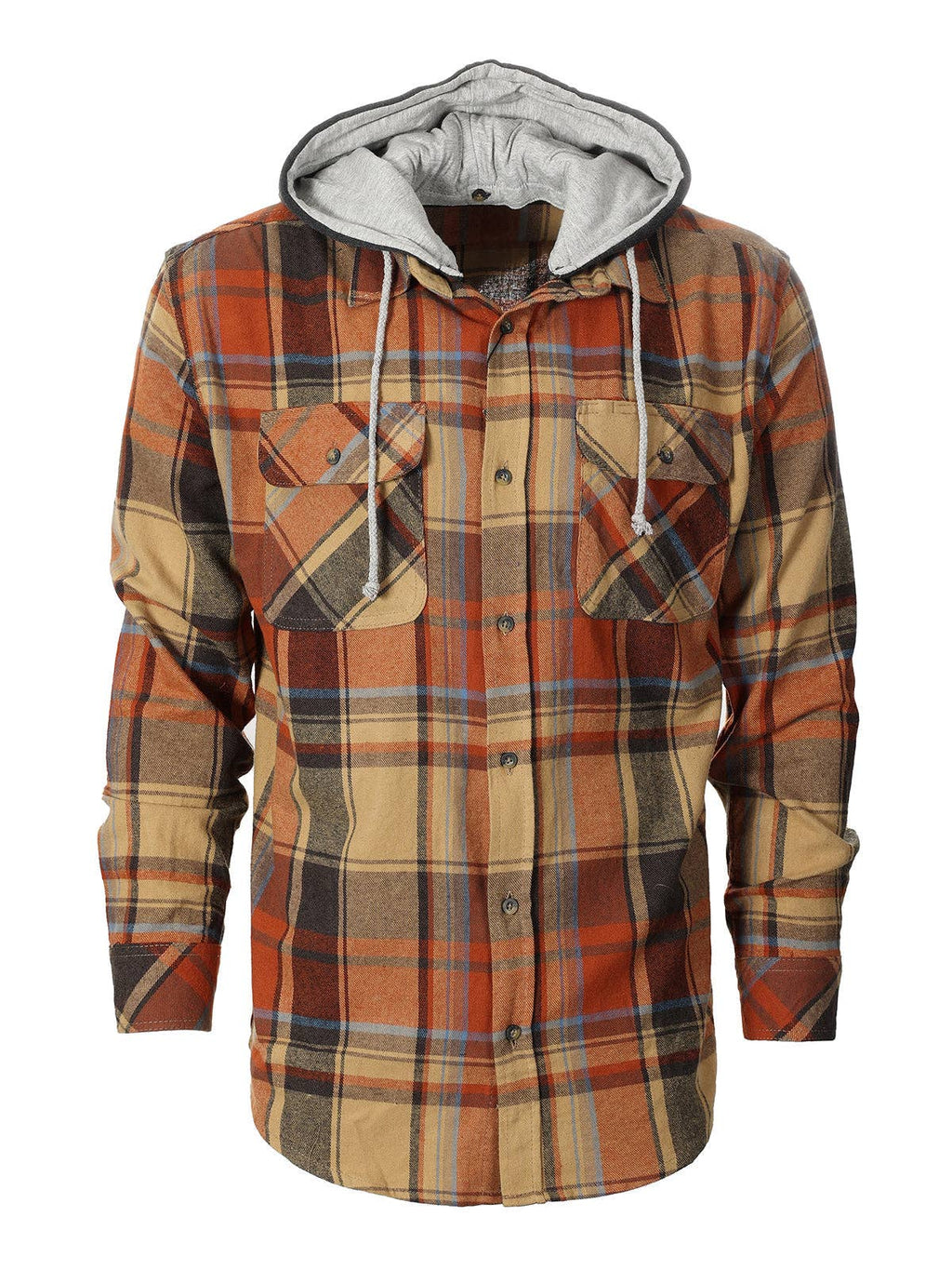 Men's Casual Button Up Flannel Shirt with Removable Hoodie