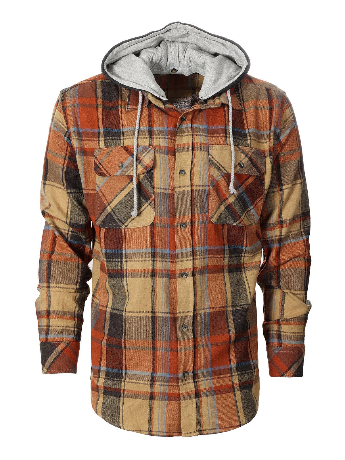 Men's Casual Button Up Flannel Shirt with Removable Hoodie