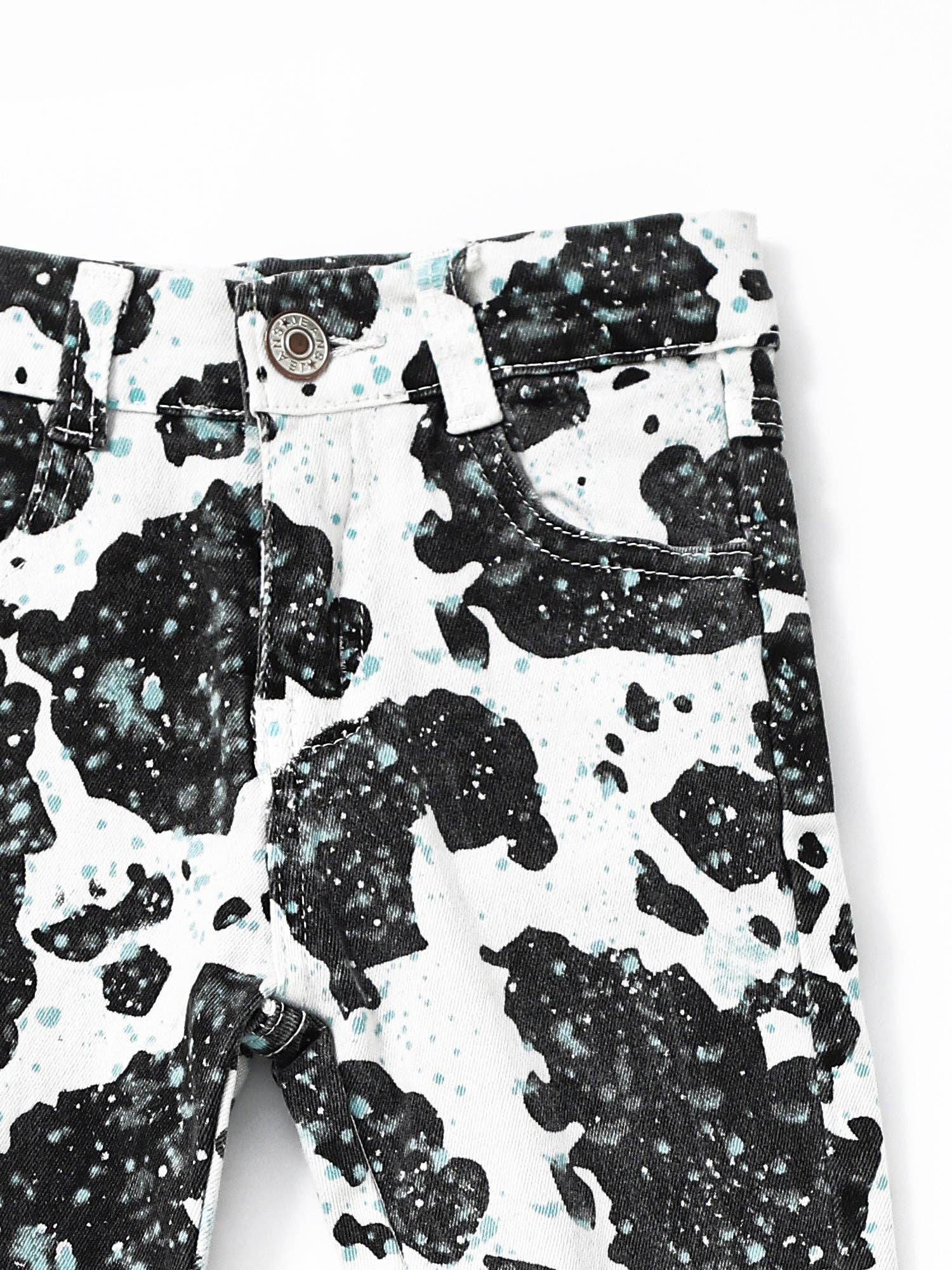 Turquoise Cow Print Girls Double Layer Jeans