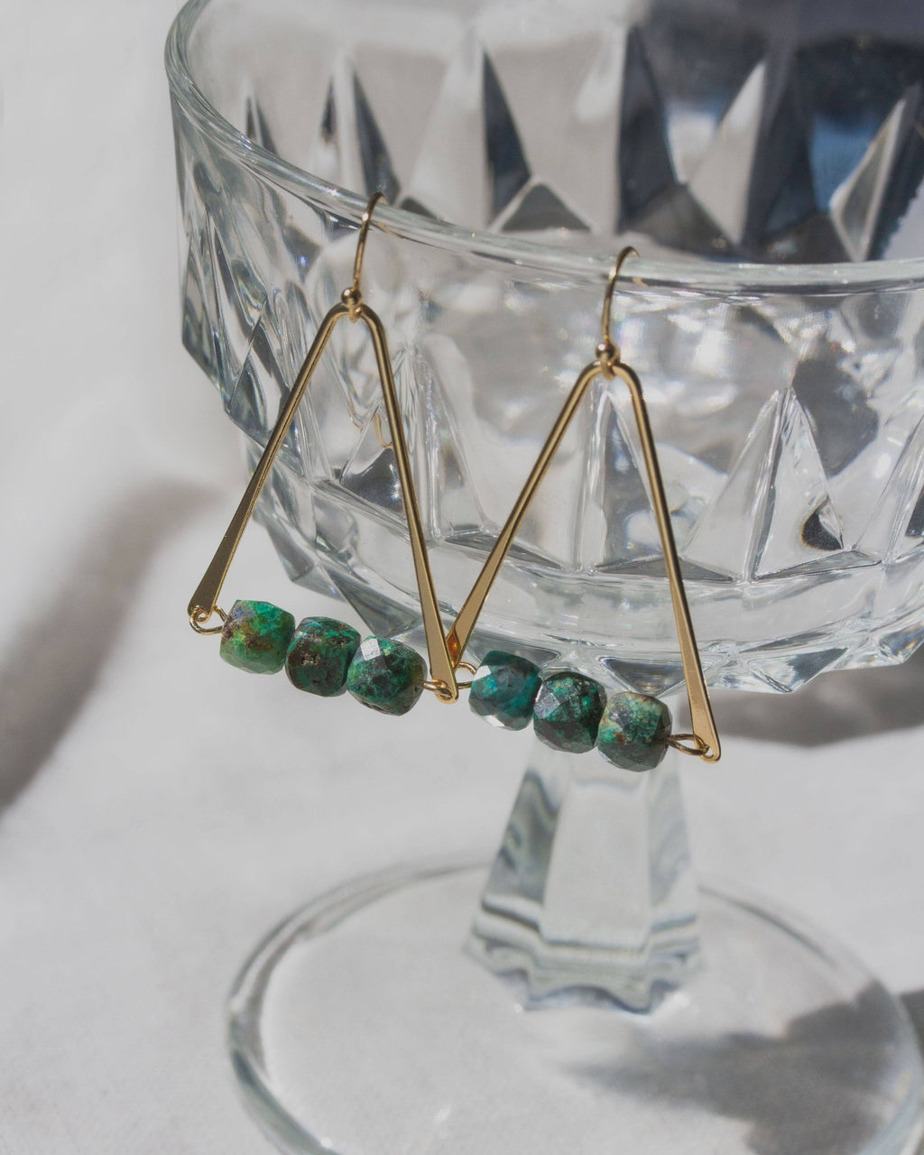 Triple Facet Drop Gemstone Earring- Chrysocolla