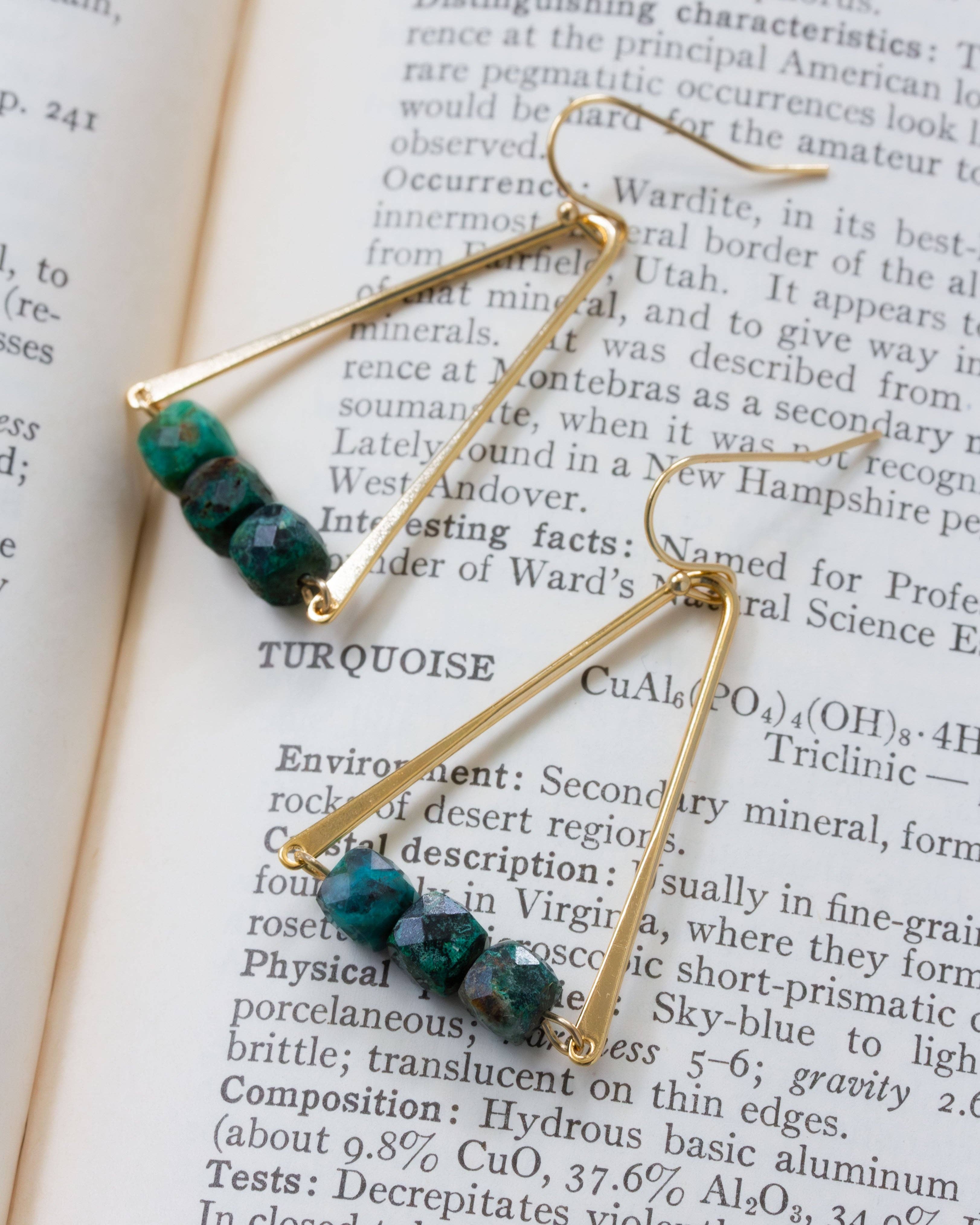 Triple Facet Drop Gemstone Earring- Chrysocolla