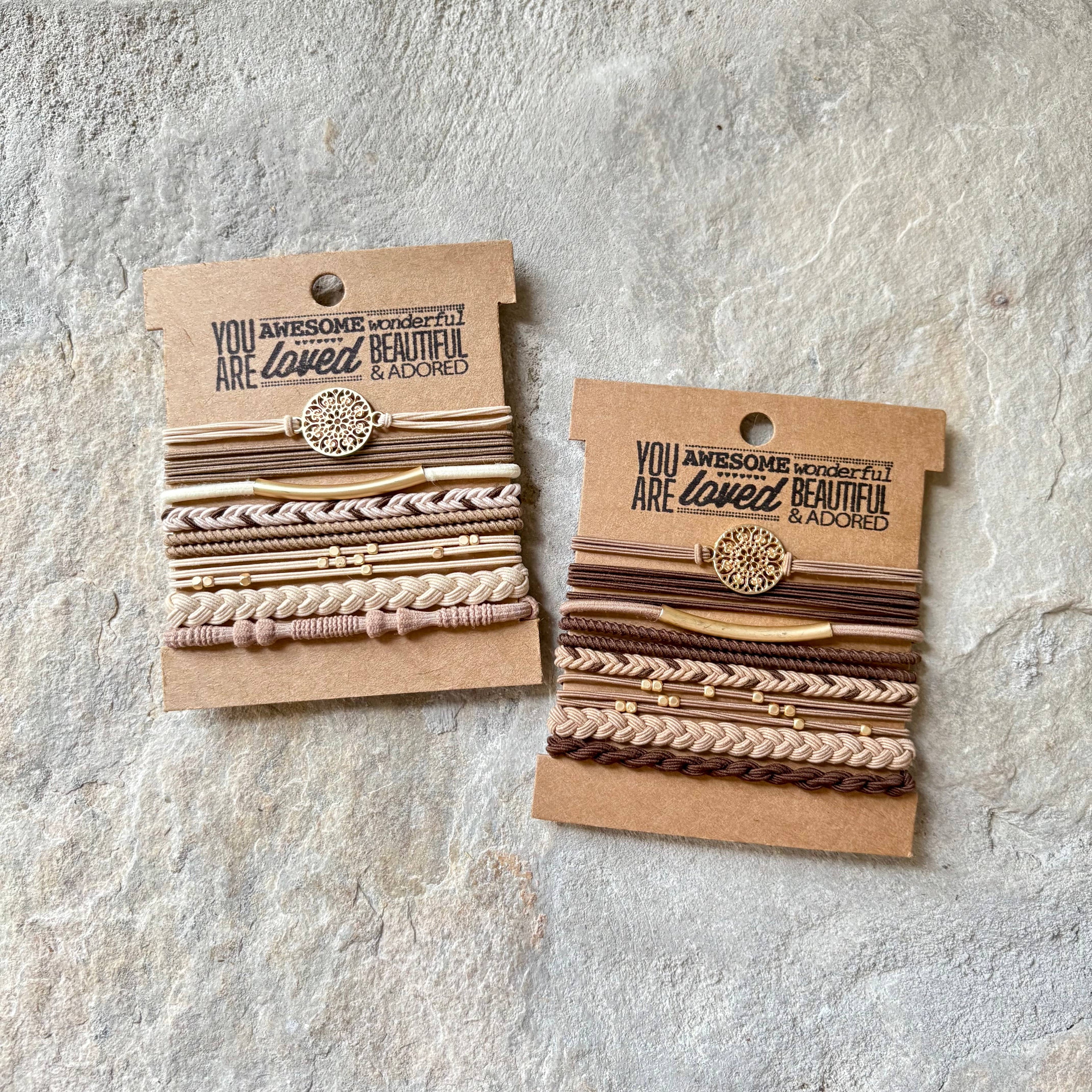 Charm Hair Ties on Kraft Card | Mocha Tan