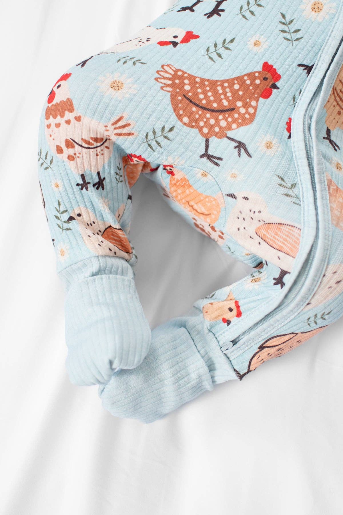 Blue Chickens & Blooms Baby Ribbed Cotton Zippy