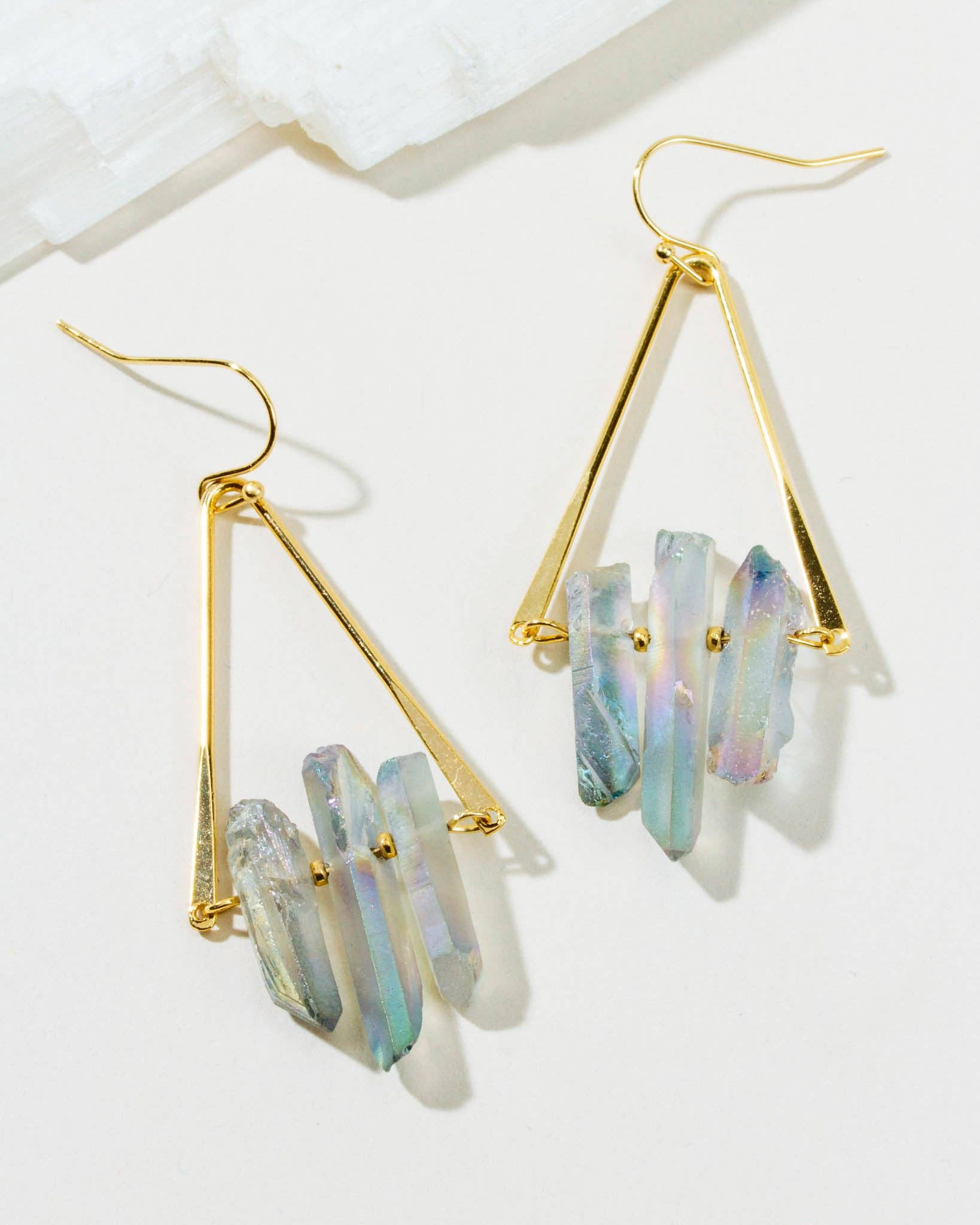 Tri Crystal Fish Hook Earring- AB Multi Rainbow