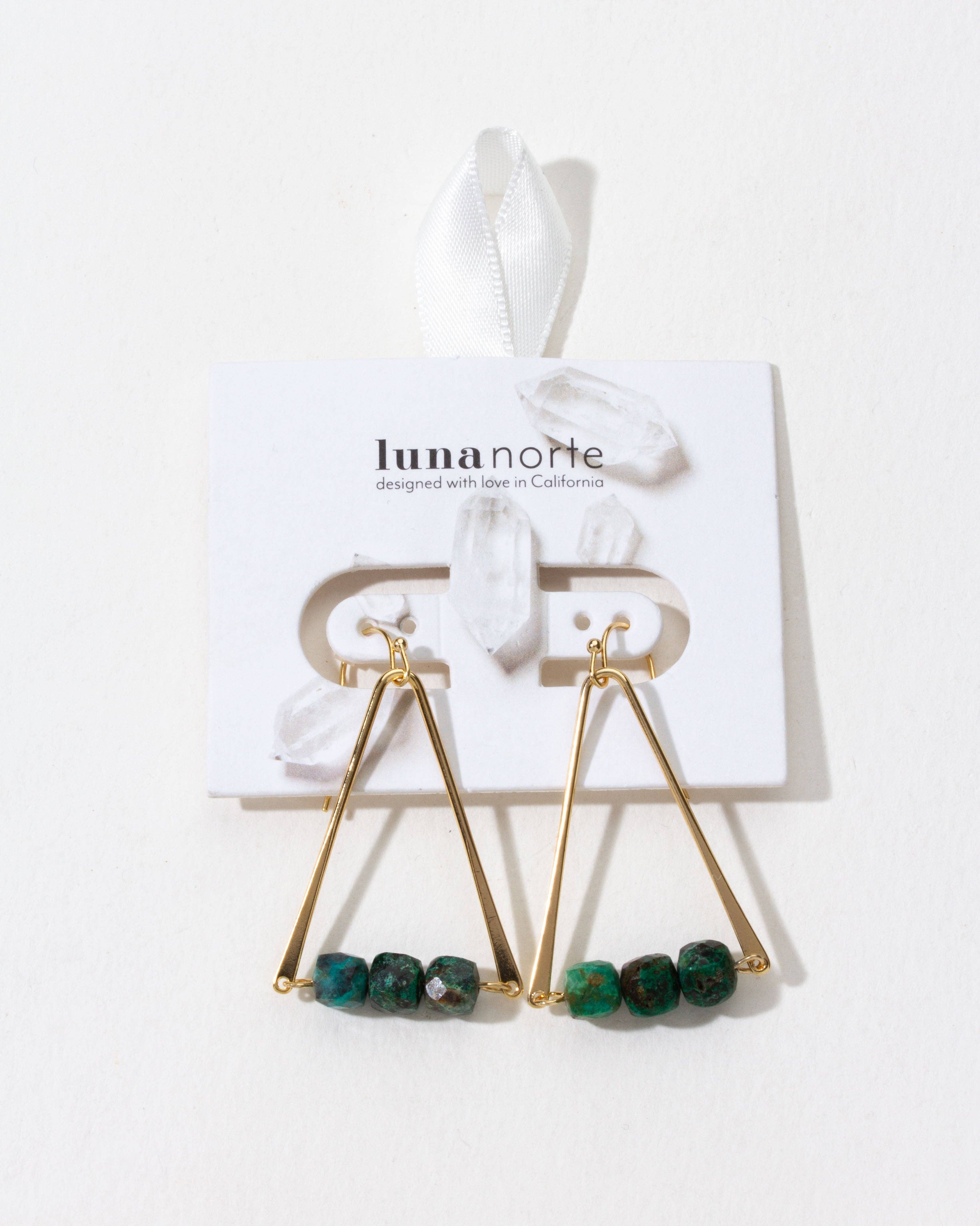 Triple Facet Drop Gemstone Earring- Chrysocolla