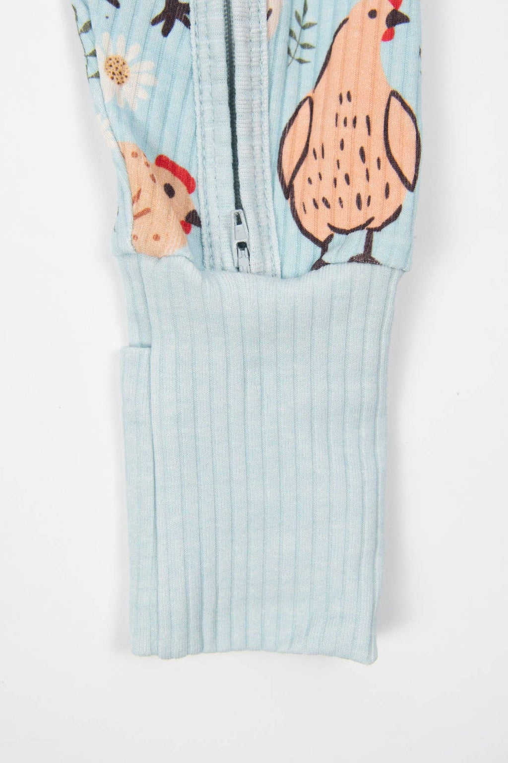 Blue Chickens & Blooms Baby Ribbed Cotton Zippy