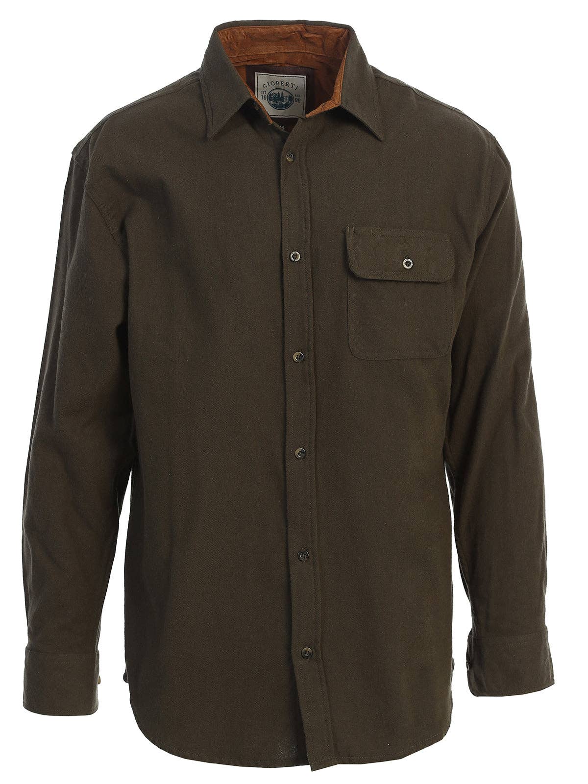 Men's Solid Long Sleeves Flannel Button Up Shirt with Corduroy Contrast