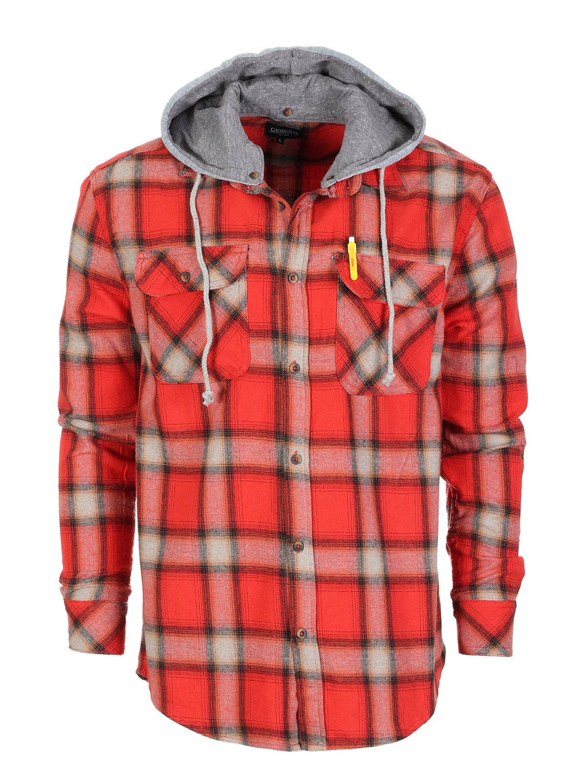 Men's Casual Button Up Flannel Shirt with Removable Hoodie