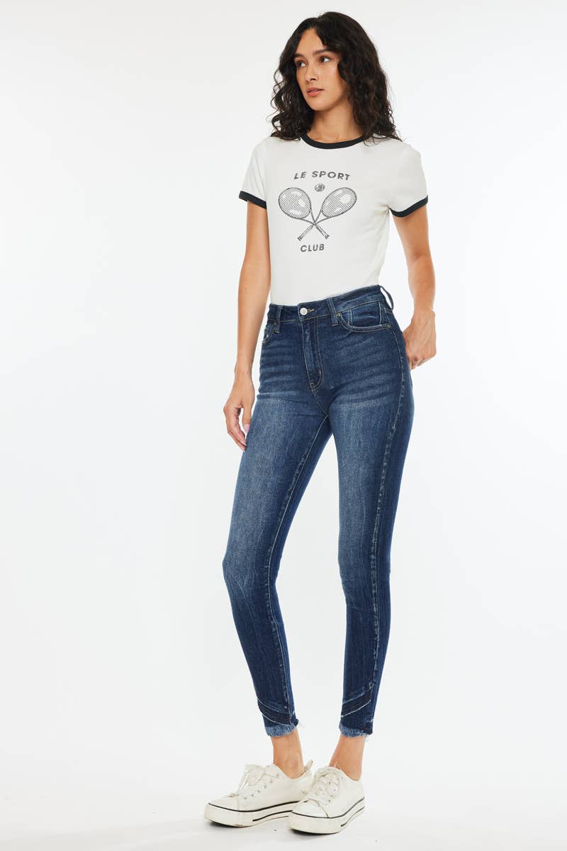 High Rise Ankle Skinny Jeans Dark Wash Kan Can USA