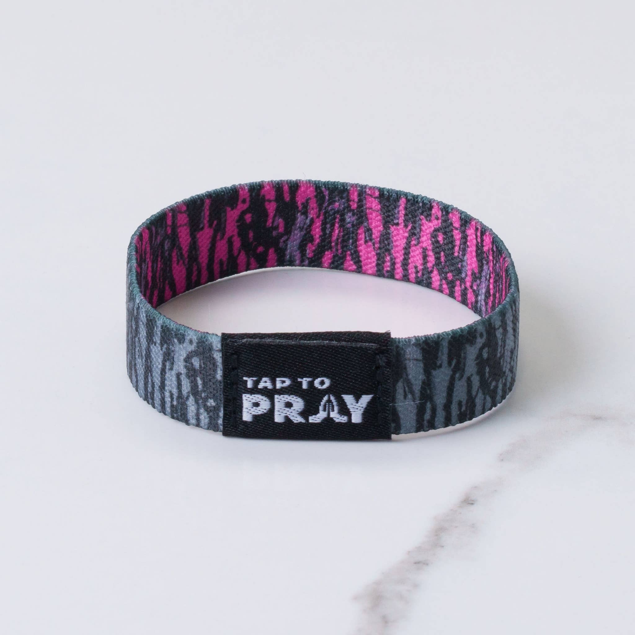 Tap To Pray™ Wristbands - Tree Bark Camo Pink & Grey