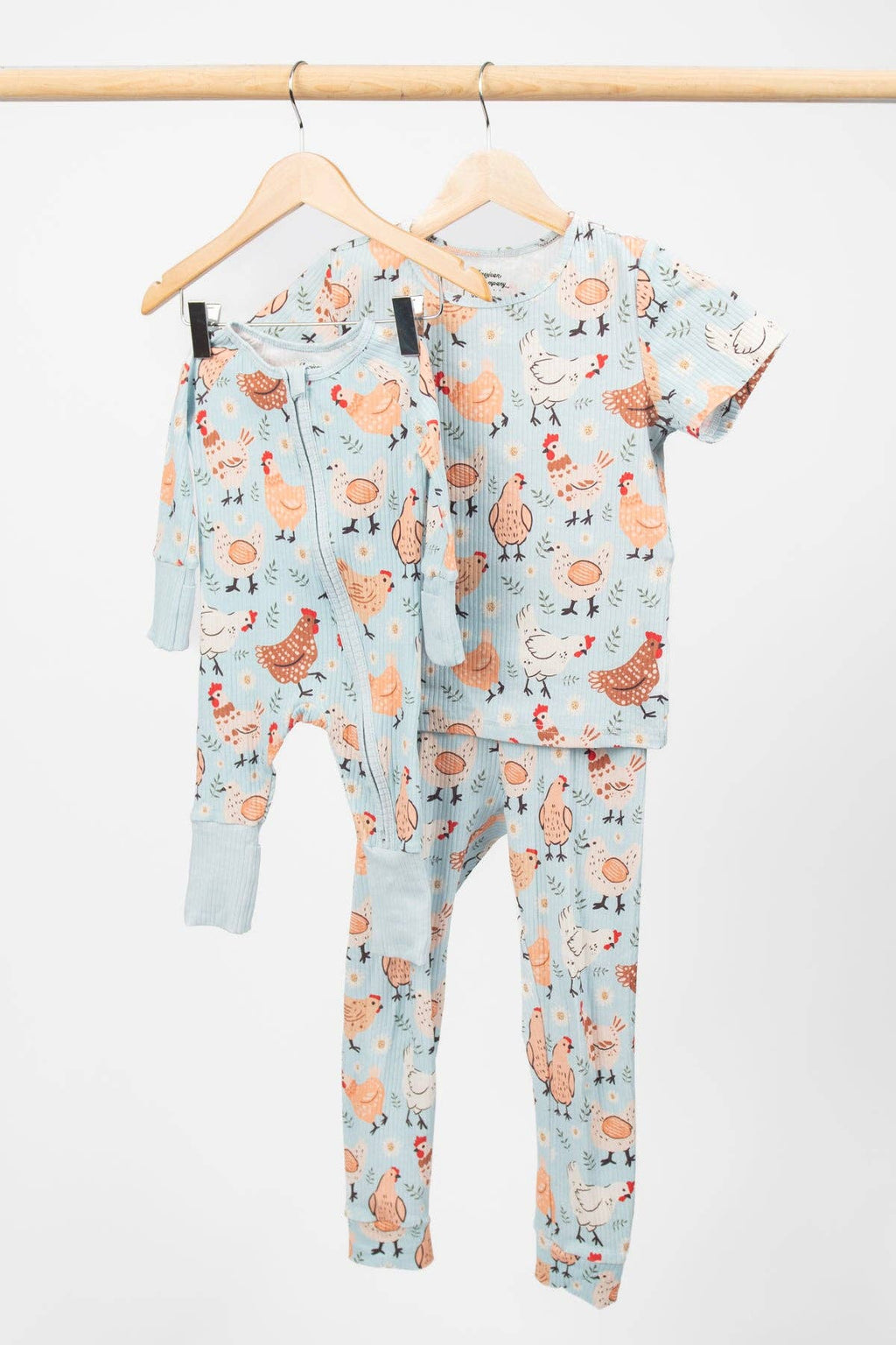 Blue Chickens & Blooms Baby Ribbed Cotton Zippy