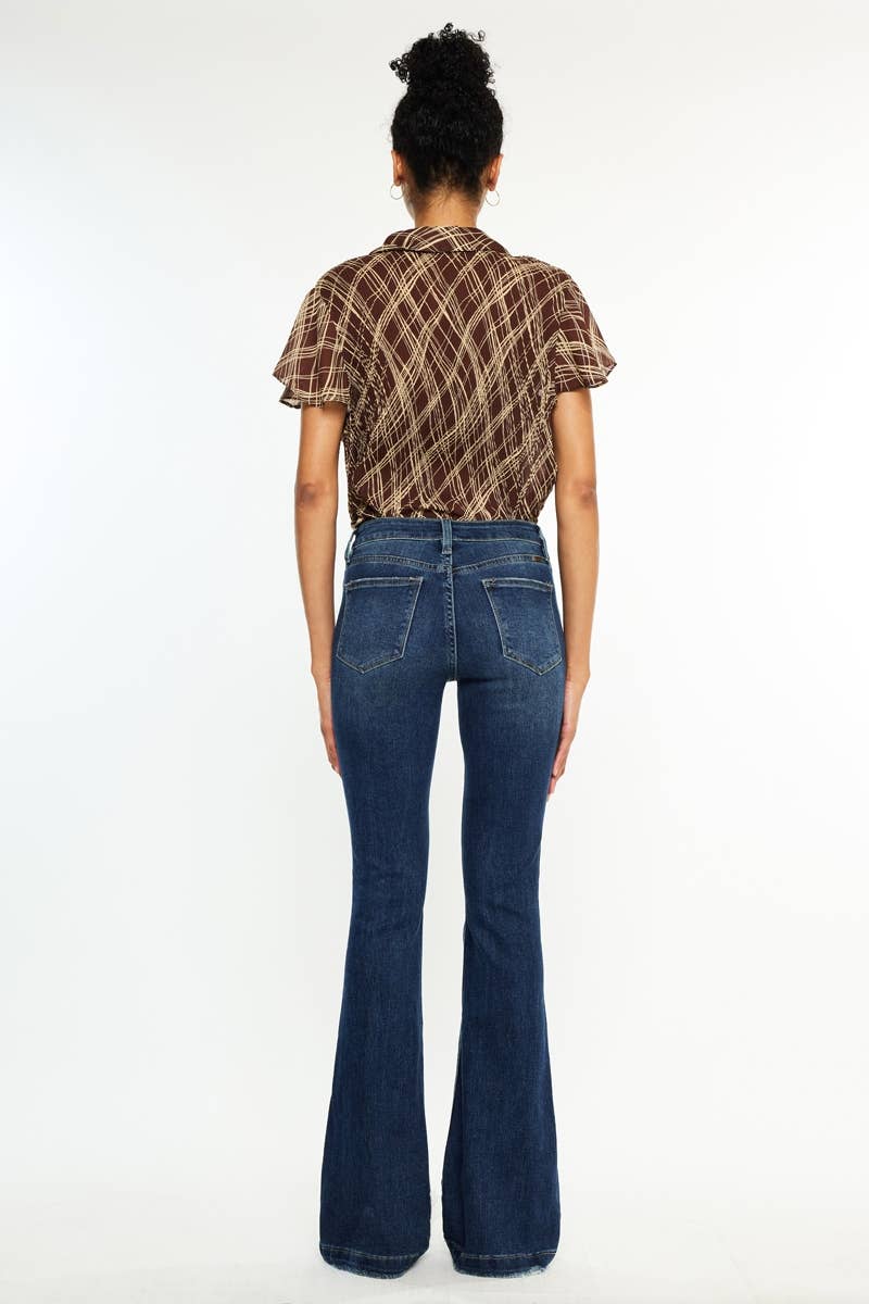 OPEN PACK MID RISE BUTTON UP DISTRESS FLARE JEANS Kan Can USA