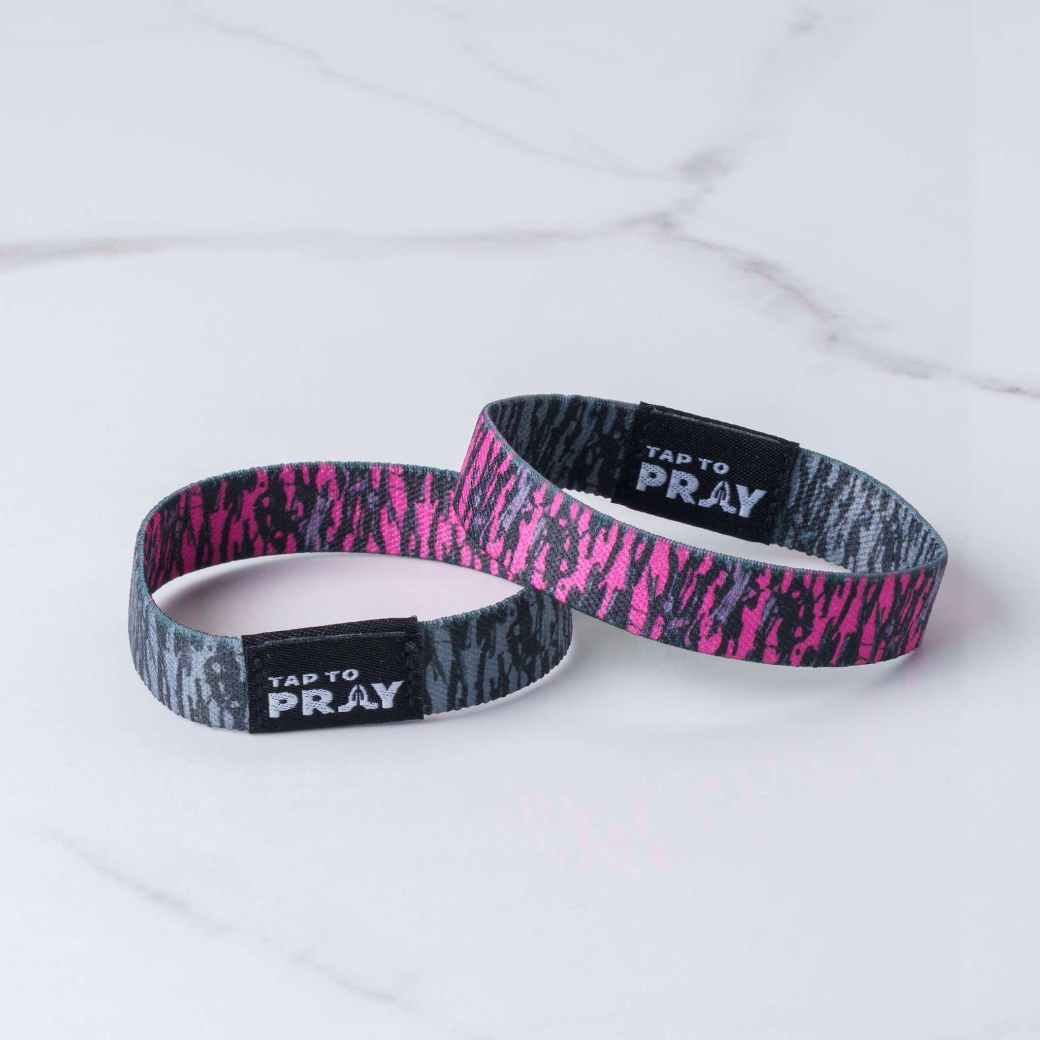 Tap To Pray™ Wristbands - Tree Bark Camo Pink & Grey