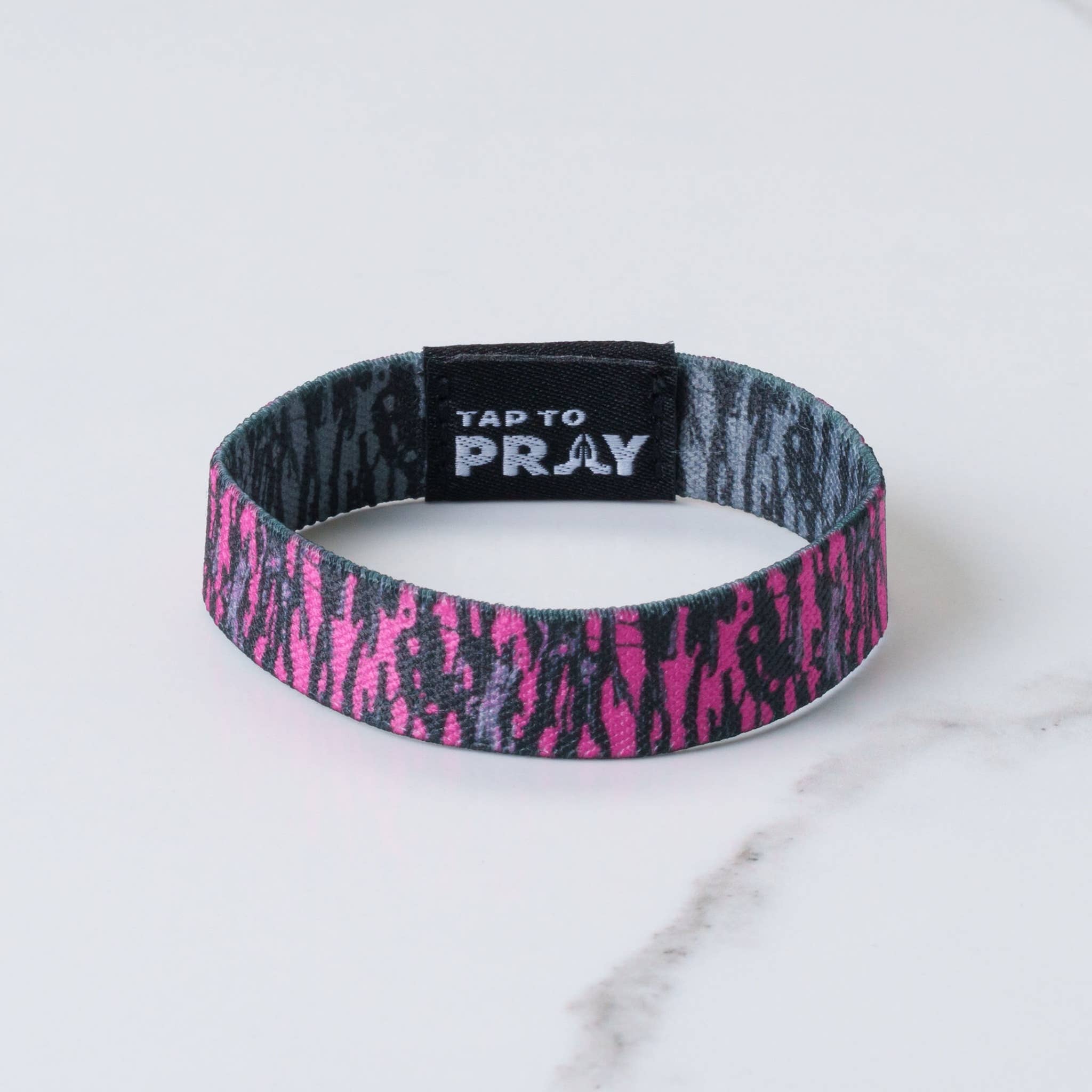 Tap To Pray™ Wristbands - Tree Bark Camo Pink & Grey