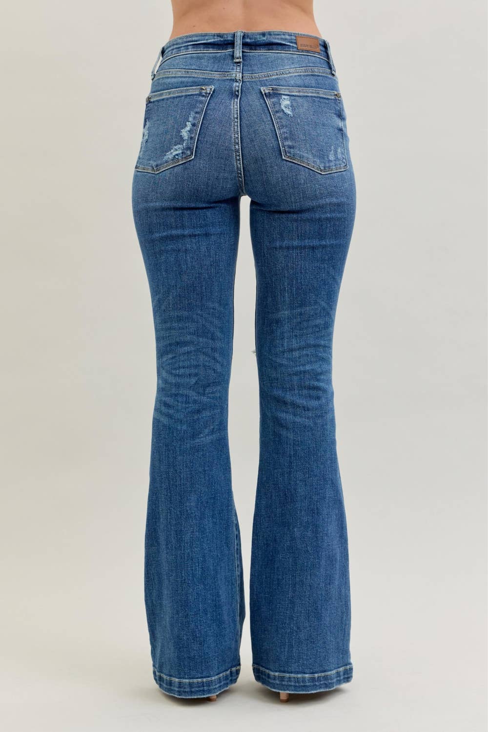 Midrise Button Fly Distressed Trouser Flare