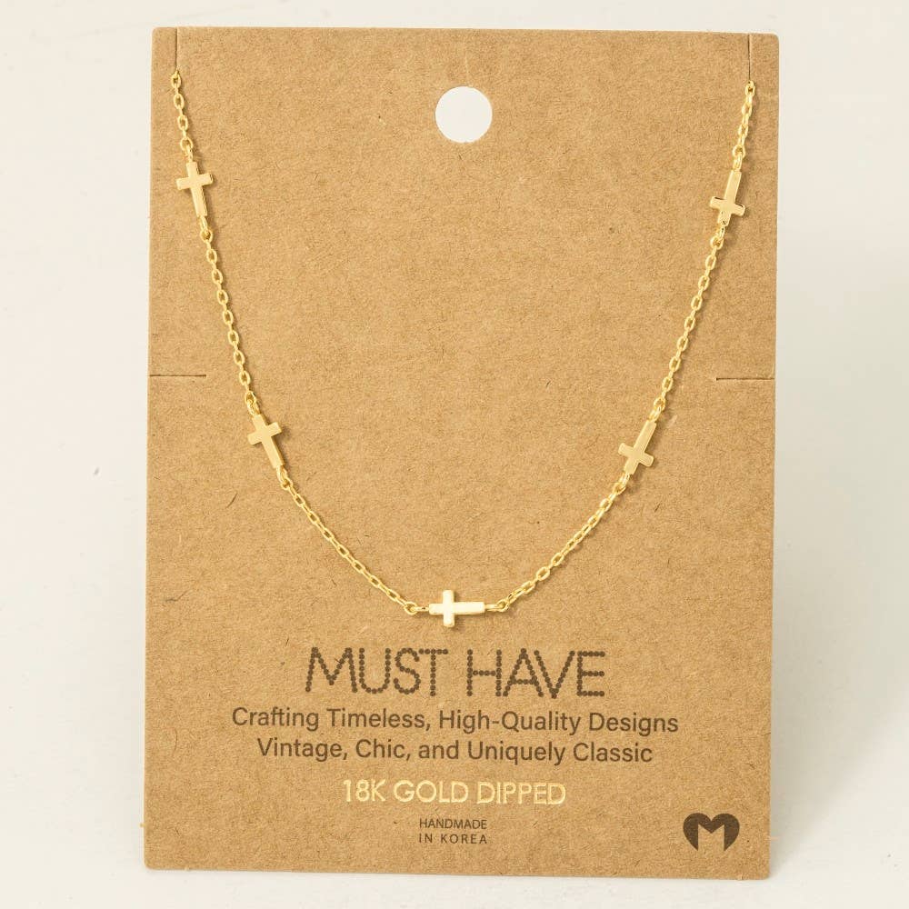 Gold Dipped Dainty Cross Station Necklace