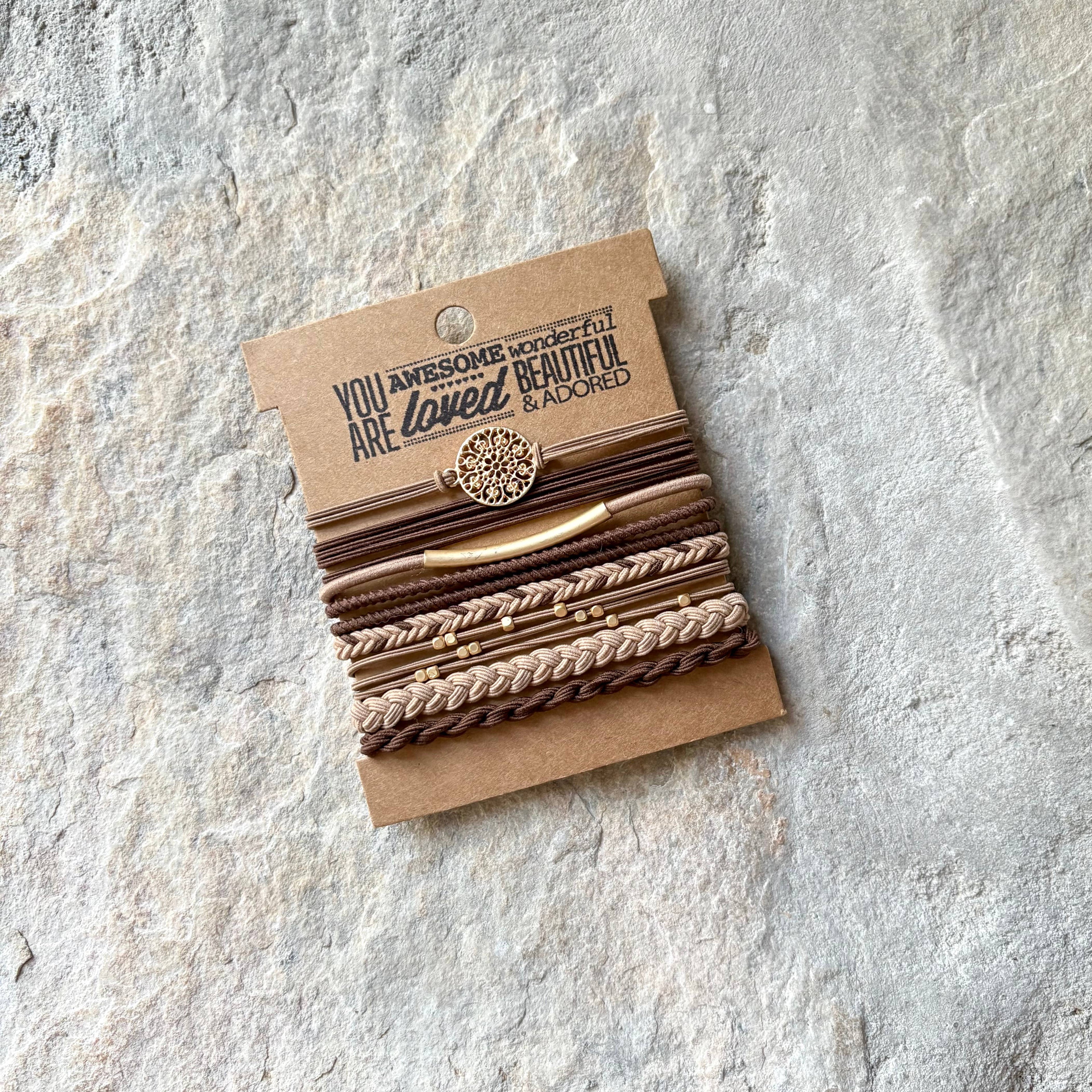Charm Hair Ties on Kraft Card | Mocha Tan