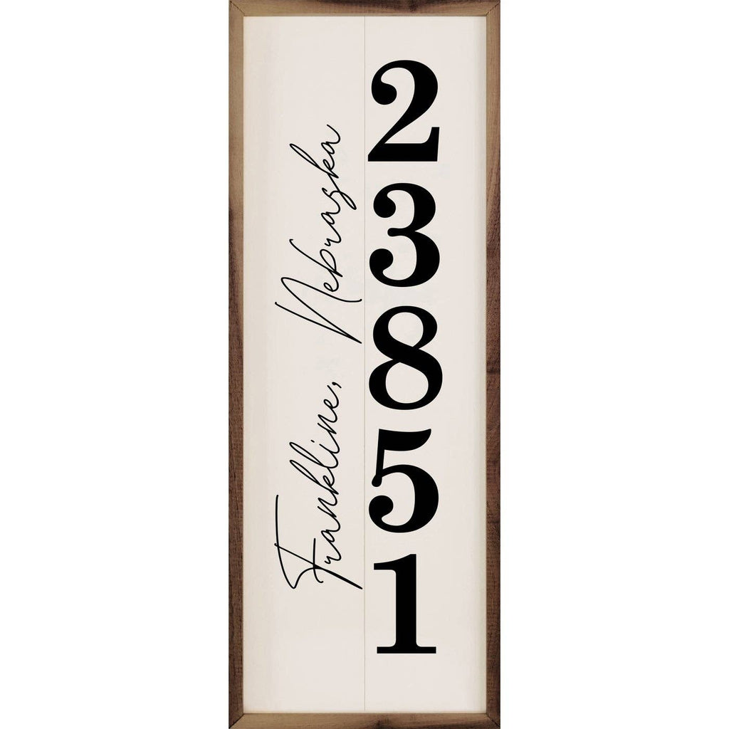 Personalized Zip City State Vertical White