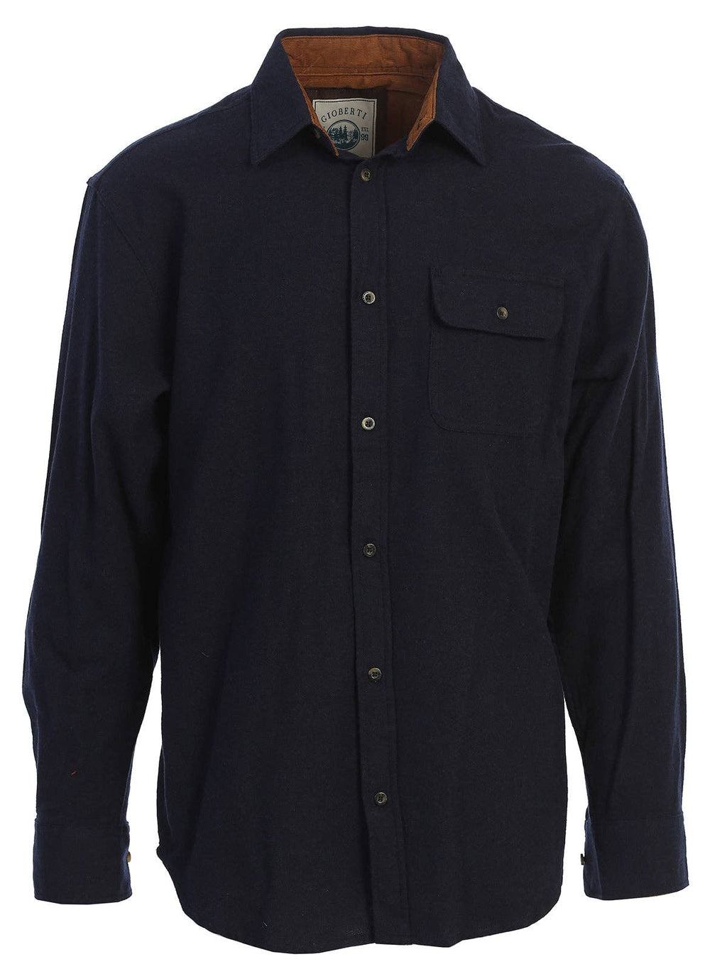Men's Solid Long Sleeves Flannel Button Up Shirt with Corduroy Contrast