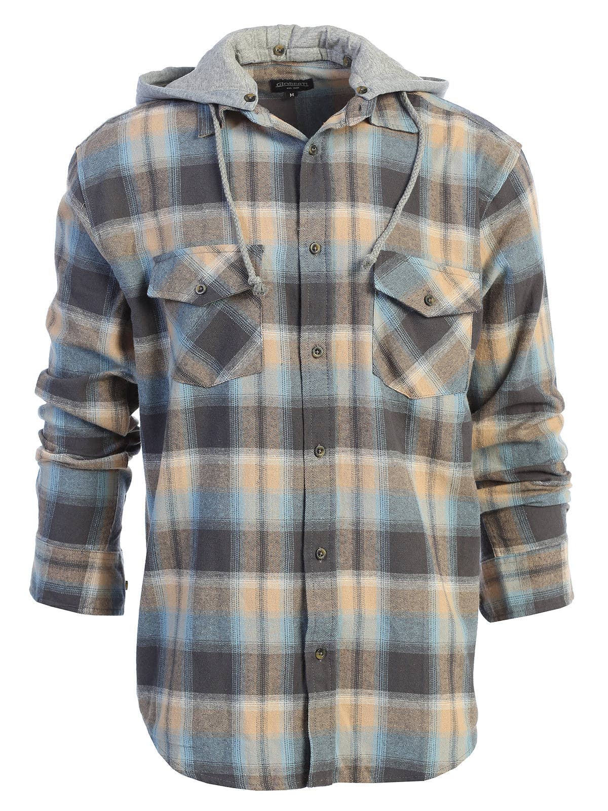 Men's Casual Button Up Flannel Shirt with Removable Hoodie
