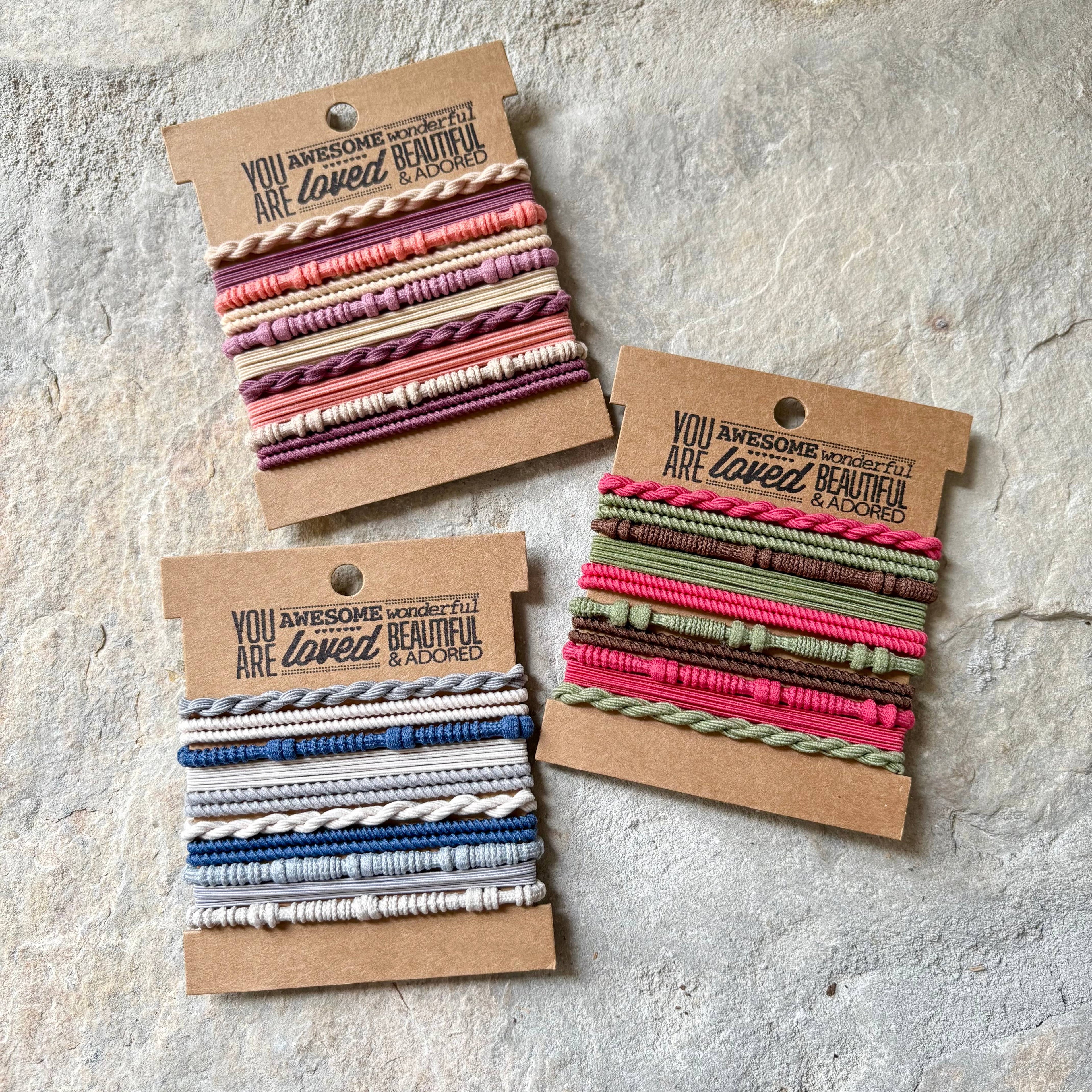Basic Boho Hair Ties on Kraft Card | Blue & Cream