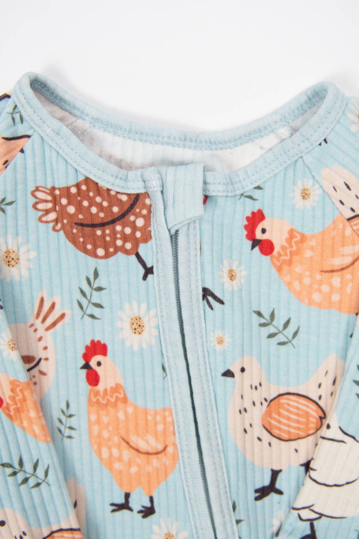 Blue Chickens & Blooms Baby Ribbed Cotton Zippy