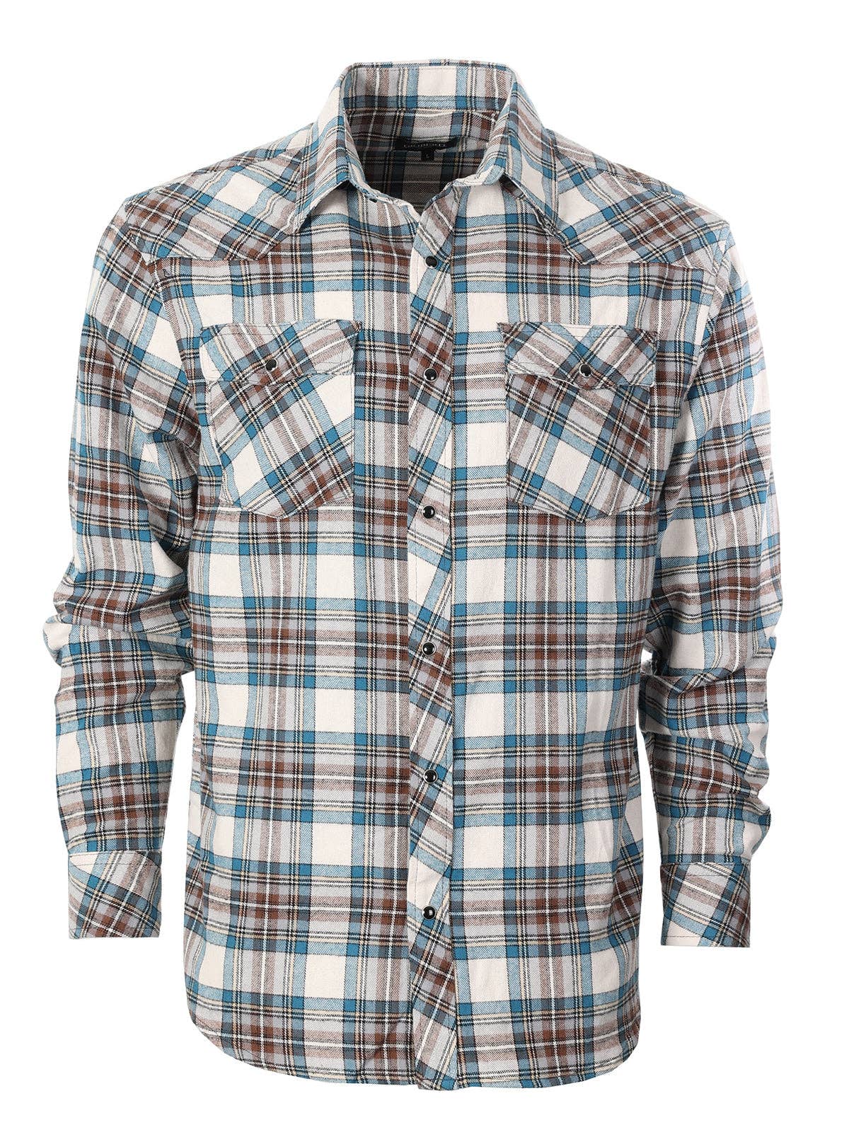 Men's Flannel Plaid Western Shirt with Snap Buttons