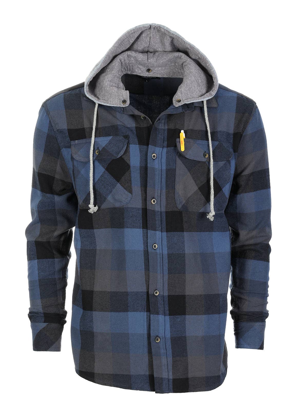 Men's Casual Button Up Flannel Shirt with Removable Hoodie