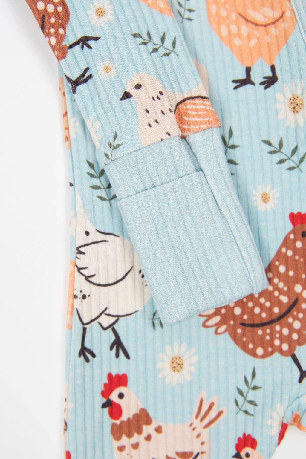 Blue Chickens & Blooms Baby Ribbed Cotton Zippy