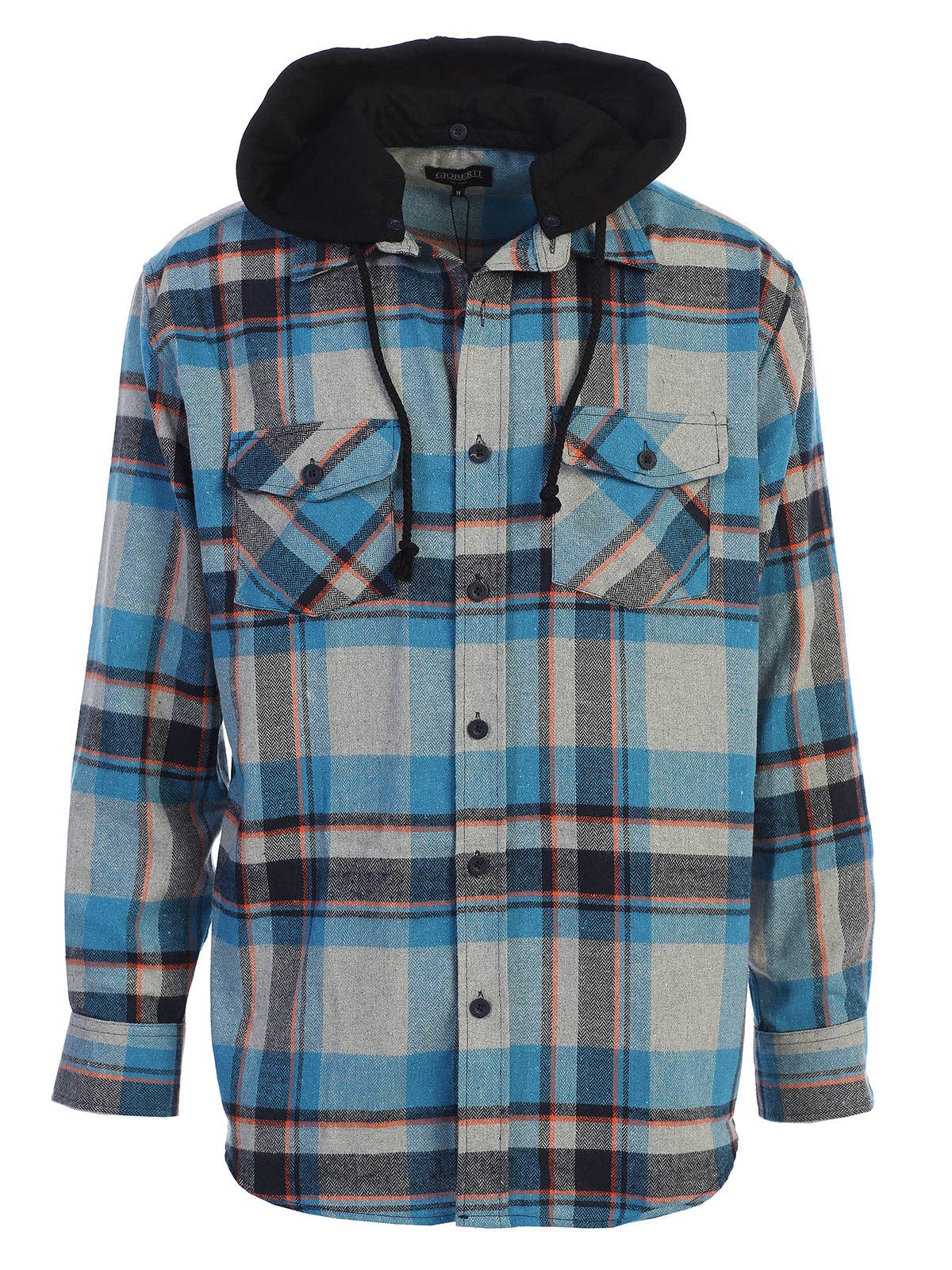 Men's Casual Button Up Flannel Shirt with Removable Hoodie