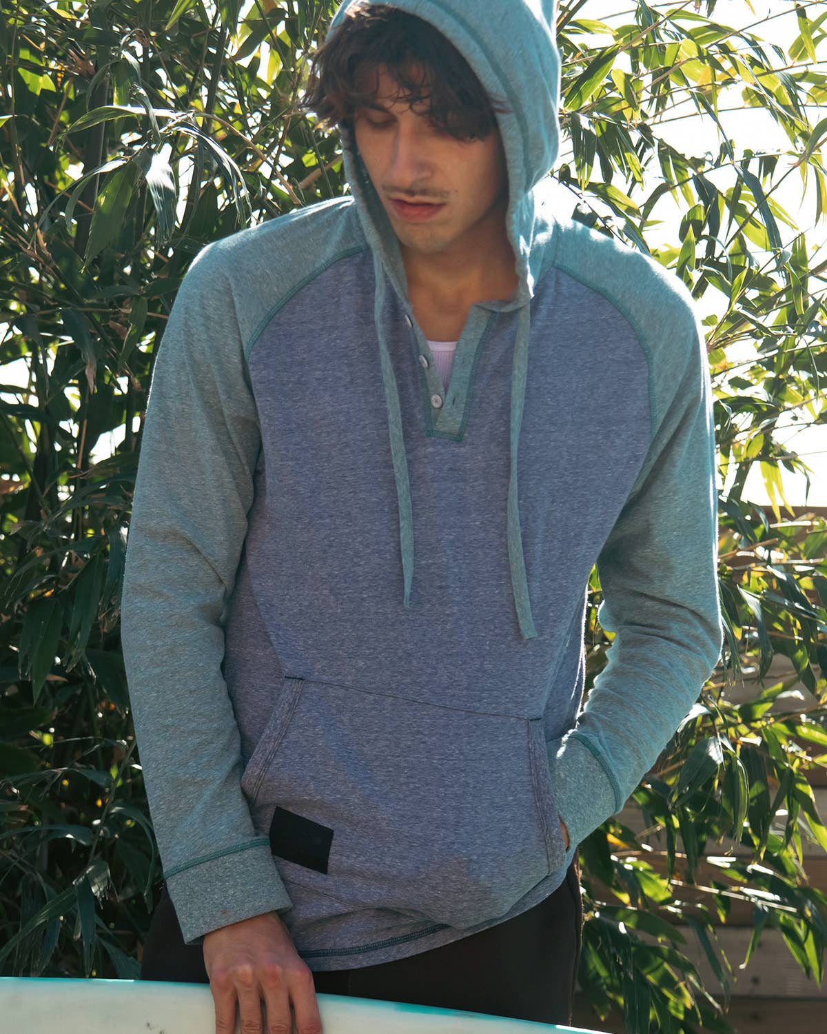 Men's Long Sleeve Color Block Pullover Raglan Henley Hoodie